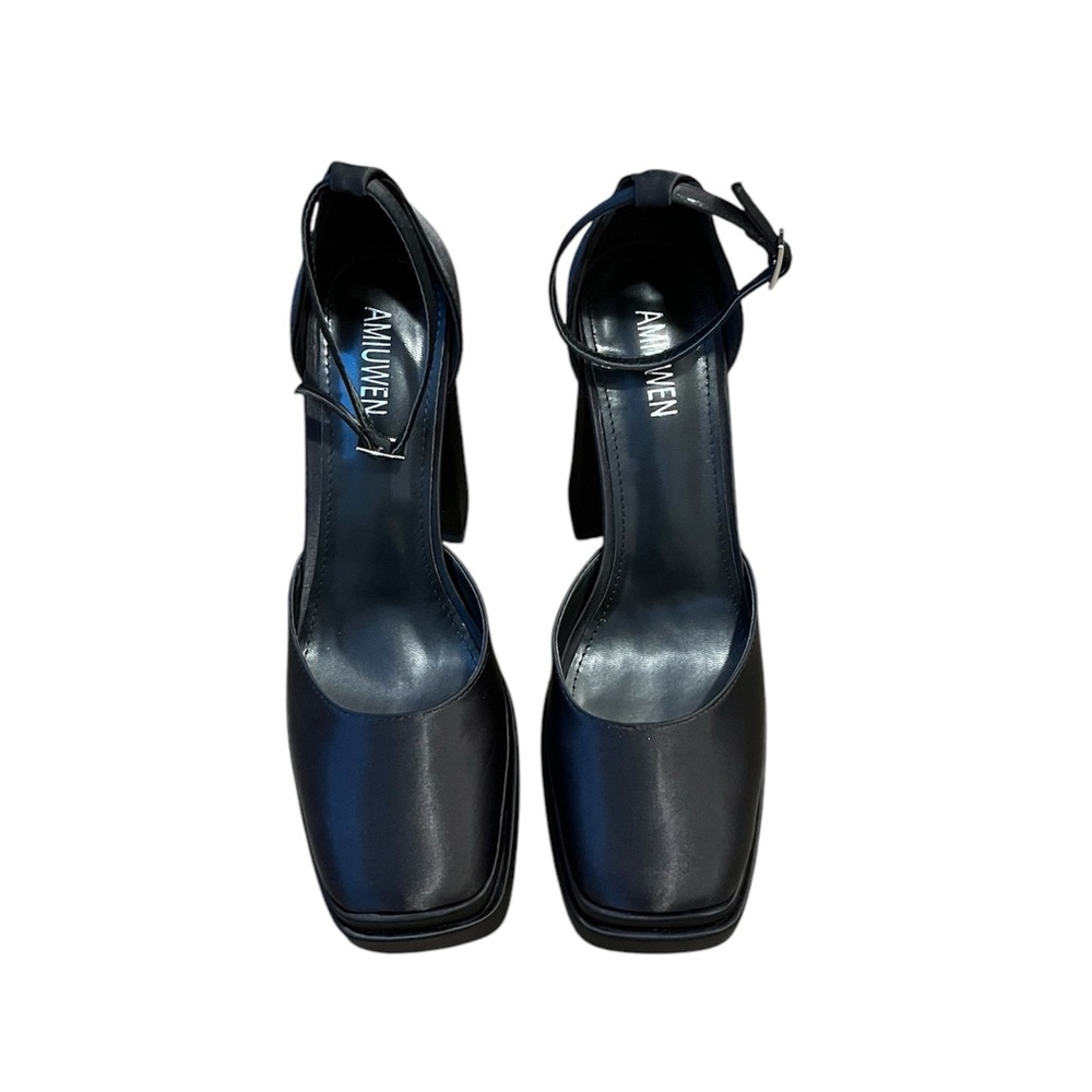 Platform Black Satin Mary Jane Heels Shoes Size: 8 - Picture 3 of 7